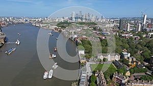 Beautiful panoramic view of London Thames river with Canary Wharf skyline