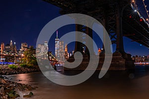 Beautiful panoramic view of the Manhattan Bridge in New York City at night