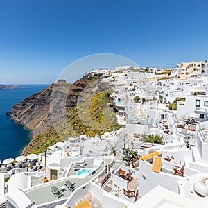 Beautiful white architecture on Santorini island, Greece. Amazing summer landscape