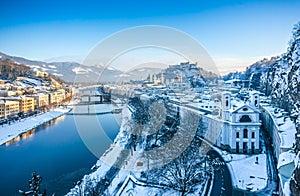 Beautiful panoramic view of Salzburg skyline with Festung Hohens