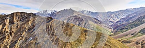 Beautiful panoramic view of snow capped Himalaya mountains from Manali Leh Highway in India