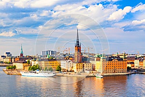 Beautiful panoramic view of Stockholm Old town Gamla Stan. Summer sunny day in Stockholm, Sweden