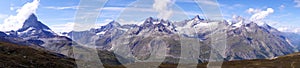 Beautiful panoramic view of Swiss Alps with Matterhorn on the left