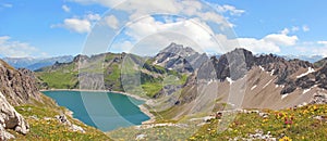 Beautiful panoramic view to lunersee and austrian alps