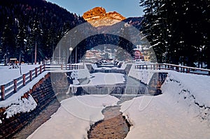 Beautiful panoramic view to the Sellaronda - the largest ski carousel in Europe - skiing the four most famous passes in the photo