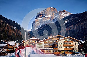 Beautiful panoramic view to the Sellaronda - the largest ski carousel in Europe - skiing the four most famous passes in the photo