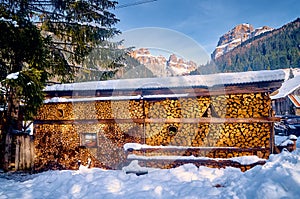 Beautiful panoramic view to the Sellaronda - the largest ski carousel in Europe - skiing the four most famous passes in the photo