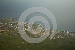 Beautiful panoramic view from top of crimean mountain Ai-Petri on Black sea coast