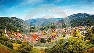 Beautiful panoramic view of the village Langenbrand in the mountains of Schwarzwald.Black Forest. Germany.