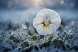 Beautiful pansies bloom in a surreal dreamlike artistic background. photo