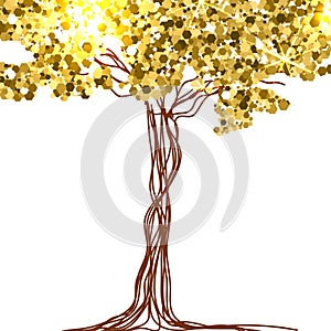 Beautiful paper, decorated with fairy tree and gold glitter. Vector