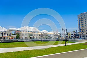 Beautiful park in city center of Macau Cina in a gorgeous blue sky, beautiful day