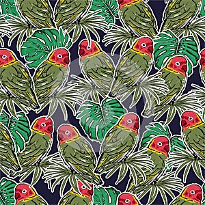 Beautiful parrot birds with tropical palm leaves seamless pattern vector EPS10. Design for fashion,fabric,web,wallpaper,wrapping,