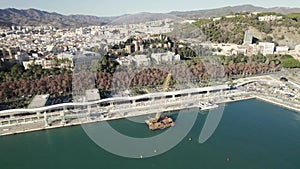 Beautiful Paseo del Muelle Uno, modern harbour in Malaga, Spain