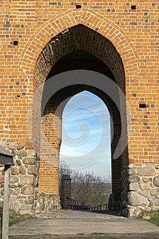 Beautiful passage in a brick wall