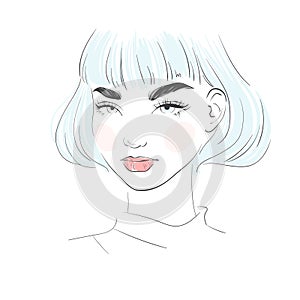 Beautiful pastel color young woman. Hand drawn stylish woman portrait. Fashion lady. Sketch