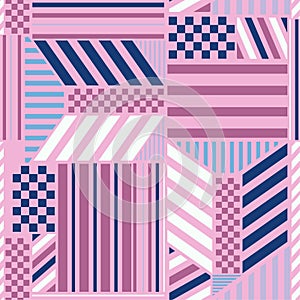 Beautiful pastel Seamless pattern with bold stripe blocks mix with checkered modern style elements Trendy geometric design for