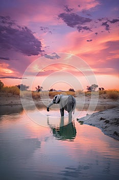 Beautiful pastel skies with a wild elephant in Africa