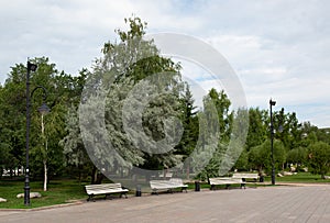 A beautiful path to the Vrubel Museum in the historical center of Omsk in summer