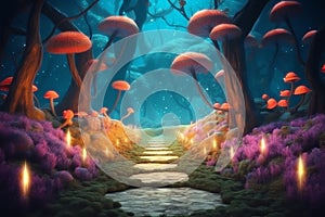 beautiful path way to magical forest fantasy ai generated