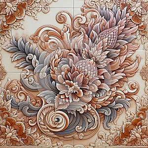 The beautiful patterns on the tiles include floral designs, Phaya Na designs, dragon designs, and Thai designs