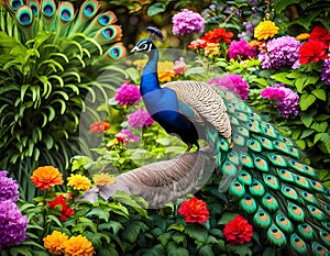 Beautiful peacock in a heavenly paradise