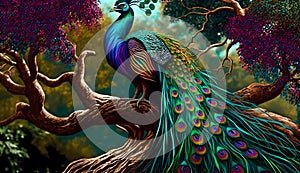 Beautiful Peacok on the tree