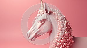 Beautiful pearl unicorn against pink background