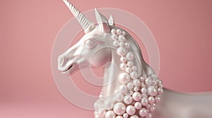 Beautiful pearl unicorn against pink background