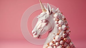 Beautiful pearl unicorn against pink background