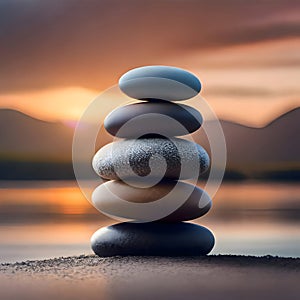 Beautiful pebbles stacked on top of each other - ai generated image