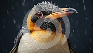 Beautiful penguin looking at camera in snowy winter landscape generated by AI