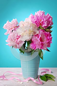 Beautiful peony bouquet in vase