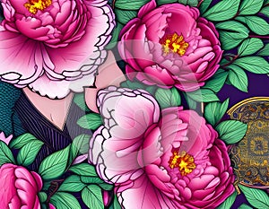 Beautiful Peony Pattern Background Illustration