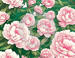 Beautiful Peony Pattern Background Illustration Ai generated