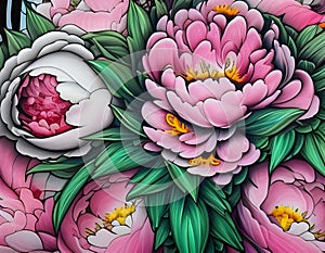 Beautiful Peony Pattern Background Illustration Ai generated