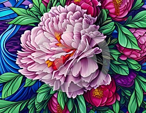 Beautiful Peony Pattern Background Illustration Ai generated