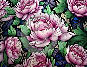 Beautiful Peony Pattern Background Illustration Ai generated