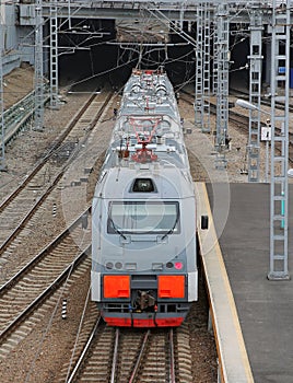 Beautiful photo of high speed modern commuter train, motion blur