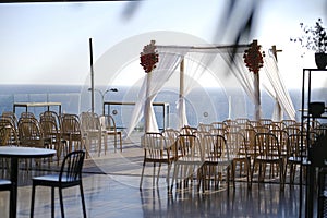 Beautiful photo of the Jewish Hupa , wedding putdoor .