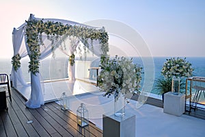 Beautiful photo of the Jewish Hupa , wedding putdoor .