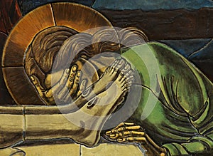 Mary Magdalene grieving over the dead Jesus mosaic photo