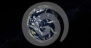 Beautiful photo realistic 3d earth on space. .front view of the earth from space with clouds and green landscapes full view earth