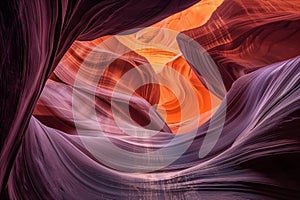 beautiful photography of Antelope Canyon in Arizona, with colorful sandstone rock formations, smooth curves and arches