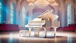 Beautiful piano concert hall luxury music art white classic luxury scene concept