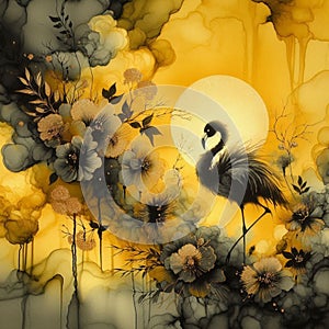 An elegant illustration features a stylized bird