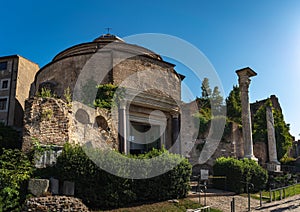 Beautiful picture of so-called temple of Romulus in Roman Forum or Foro Romano. Rome - travel destination