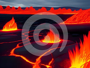 a beautiful picture of the crater of the red lava eruption, AI generated