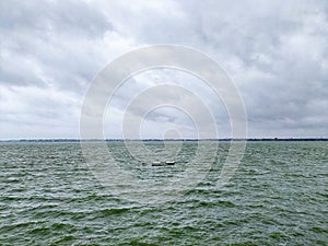 Beautiful picture of lake view and cloudy sky. Amazing sample of the nature