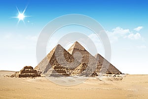 Beautiful picture of pyramids in the desert.